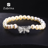 Zabrina韩版时尚首饰品天然珍珠单层手链925银锆石蜻蜓挂件礼物