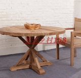 法式乡村美式实木餐桌圆桌仿古复古咖啡桌茶几原木做旧风格可定制