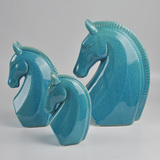 北欧简约后现代蓝色马头摆件陶瓷动物家居软装饰品客厅样板房摆设