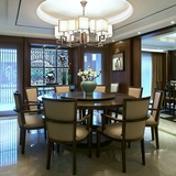 新中式实木水曲柳餐桌椅组合现代圆桌餐厅餐台饭桌样板房家具现货