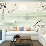 新中式淡雅水墨古典简约梅花小鸟蝴蝶客厅电视背景墙墙纸定制壁画