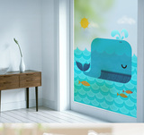 大鲸鱼 可定制磨砂无胶静电玻璃贴膜卡通窗户贴纸移门透光不透明