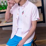 YMV韩版修身短袖衬衫男士夏天短袖衬衣潮男装学生修身衣服青少年