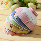 日本进口陶瓷餐具 美浓烧可爱卡通立体猫兔熊儿童米饭碗 日式碗