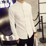 男士修身潮时尚商务长袖衬衫韩版青年纯色百搭白衬衣寸衫春装新款