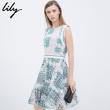Lily2015春新款女装欧美通勤透气收腰无袖连衣裙115140I7509