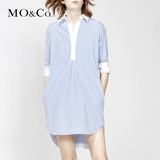 MO&Co.蓝白竖条纹衬衫连衣裙夏季前短后长短裙女MA162SKT131moco