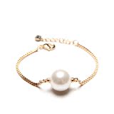 【夏天家】欧美韩国原创简约优雅白色大颗珍珠简约装饰金属手链