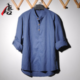 中国风复古男装夏季棉麻衬衣男中式盘扣唐装上衣七分袖亚麻衬衫潮