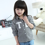 春秋韩版女童红黑白格子衬衣 儿童中大童纯棉长袖翻领衬衫