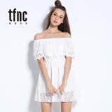TFNC2016一字领露肩蕾丝连衣裙夏小清新学生白色修身显瘦礼服短裙