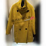 韩式三彩女装2015年冬立领纯色双排扣羊毛呢外套大衣新款X542077