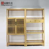 现代新中式禅意老榆木书柜组合书架实木素色简约古典展示架茶叶架