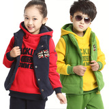 冬款童套装 韩版秋冬季中大儿童套装男女童款卫衣加绒加厚三件套