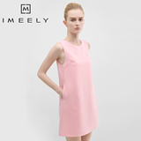 IMEELY 2016春夏装新款 简约A型无袖肌理料背心裙 连衣裙子 女