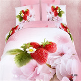 家纺床品3D床单四件套全棉水果花朵四件套大版活性斜纹被套 草莓