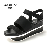 Westlink西遇女鞋2016夏季新款黑白魔术贴松糕鞋厚底坡跟凉鞋女夏