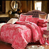 四件套床上用品 贡缎提花夹棉加厚床盖婚庆大红欧式加厚