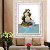 印花母子情深十字绣新款客厅卧室餐厅人物系列大幅挂画美人鱼图
