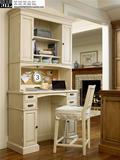 卧室美式书桌办公桌实木转角电脑桌带书架组合写字桌欧式书柜家用