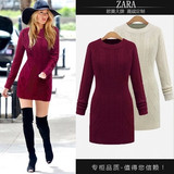 ZARA2014秋冬女装新款复古修身长袖加厚保暖套头针织毛衣连衣裙