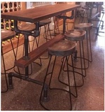 铁艺高脚吧台桌椅个性水管实木酒吧桌椅 美式咖啡厅桌椅复古高脚