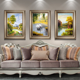 欧美风景挂画装饰画客厅欧式沙发后面三连画美式天鹅走廊简欧壁画