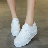 宋慧乔同款韩版夏季高跟厚底松糕鞋透气网布镂空小白鞋女休闲单鞋