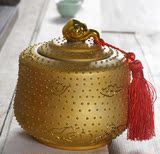 特价茶叶罐大号金色密封罐 冰裂杯保鲜罐 储藏罐 储物罐茶道摆件