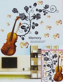 3D小提琴浪漫花卉立体墙贴蝴蝶装饰贴客厅卧室书房装饰壁纸立体贴