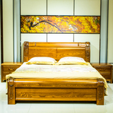 榆木床全实木床高箱储物简约现代中式婚床双人床1.8米成人高低床