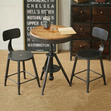 新款原木金属艺术美式铁艺桌椅组合可升降做旧小圆桌复古全实木小