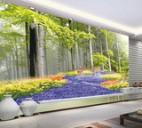 3D麋鹿风景立体壁画 客厅沙发电视背景墙壁纸 树林无缝卧室墙布