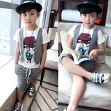 韩版男童夏装短袖t恤两件套儿童夏季3-4-5-6-7岁小男孩子纯棉衣服