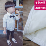 童装 男童小宝宝白色蝴蝶结衬衫加绒加厚全纯棉保暖上衣1-2-3-4岁