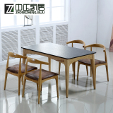 水曲柳实木餐桌长方形吃饭桌子简约现代小户型大理石餐桌椅组合