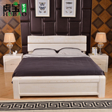 厚重款白色榆木床1.51.8米 简约现代婚床全实木床气压高箱储物床