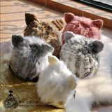 韩国可爱猫耳朵兔毛皮草日森系女版潮秋冬季保暖加厚针织毛线帽子