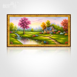 欧式风景油画 纯手绘美式乡村巨幅横版客厅装饰画 山水风景餐厅画