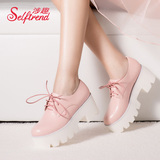 正品牌系带包头女鞋白色粉色防水台皮鞋厚底松糕粗跟高跟深口单鞋