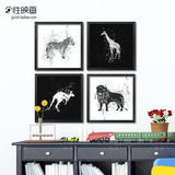现代简约黑白动物抽象挂画装饰画客厅墙画儿童房卧室斑马有框壁画
