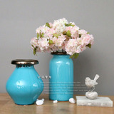 芝麻家居 陶瓷工艺品 地中海风格美式乡村 蓝色冰片超大陶瓷花瓶