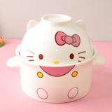 特价Hello Kitty创意卡通泡面碗方便面泡面杯可爱汤碗陶瓷碗带盖