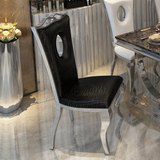 马氏皇庭 现代简约不锈钢餐椅 时尚皮革黑白椅 休闲舒适靠背凳子