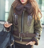 2015韩国代购Tomnrabbit冬新款韩版加厚羊羔毛腰带女短裤夹克外套