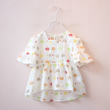 2016年夏季新款欧美童装 女童彩色小蘑菇裙衫儿童纯棉喇叭袖短袖