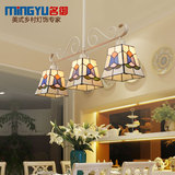 名御 中式餐厅铁艺吸顶灯欧式地中海灯具现代简约3头玻璃餐吊灯