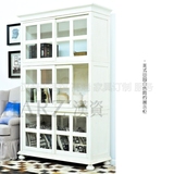 美式田园白色简约书房书柜 柜子组装带推拉玻璃门实木可定制