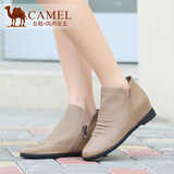 Camel/骆驼女鞋 时尚舒适 水染牛皮圆头拉链内增高中跟女短靴新款