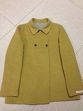 vintage古着孤品尖货 黄色韩国双面羊绒直筒翻领中长款大衣外套